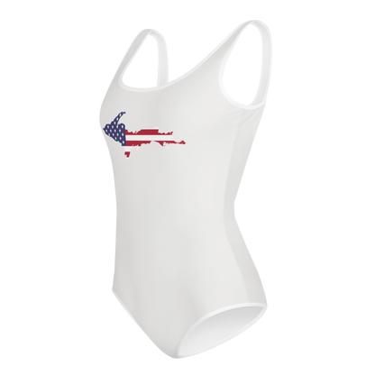 Michigan Upper Peninsula Youth Swimsuit (w/ UP Outline) | Birch Bark White