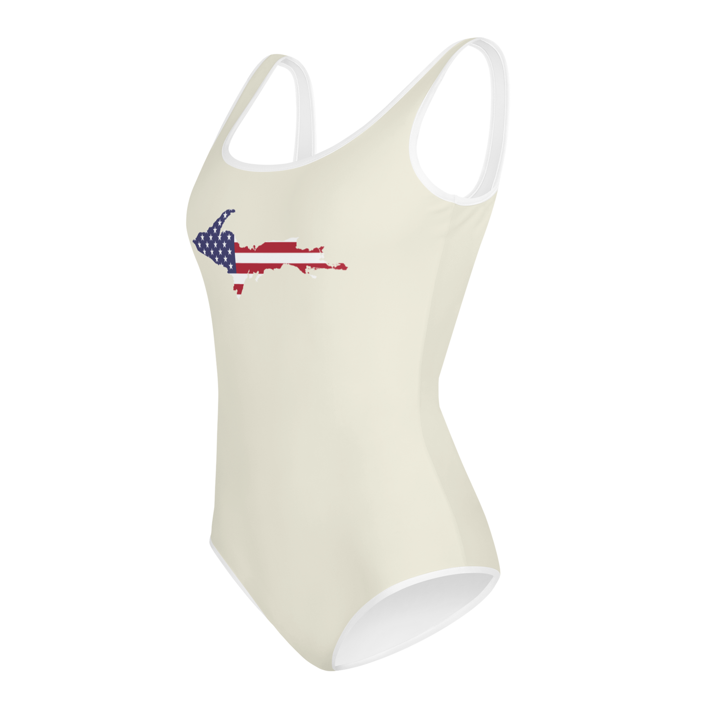 Michigan Upper Peninsula Youth Swimsuit (w/ UP Outline) | Ivory White