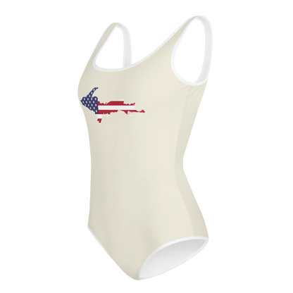 Michigan Upper Peninsula Youth Swimsuit (w/ UP Outline) | Ivory White