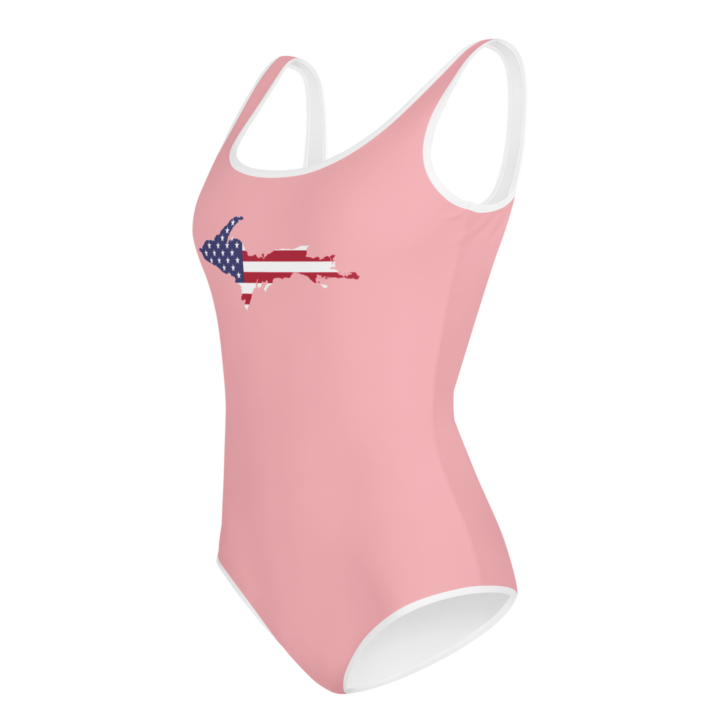 Michigan Upper Peninsula Youth Swimsuit (w/ UP Outline) | Strawberry Pink