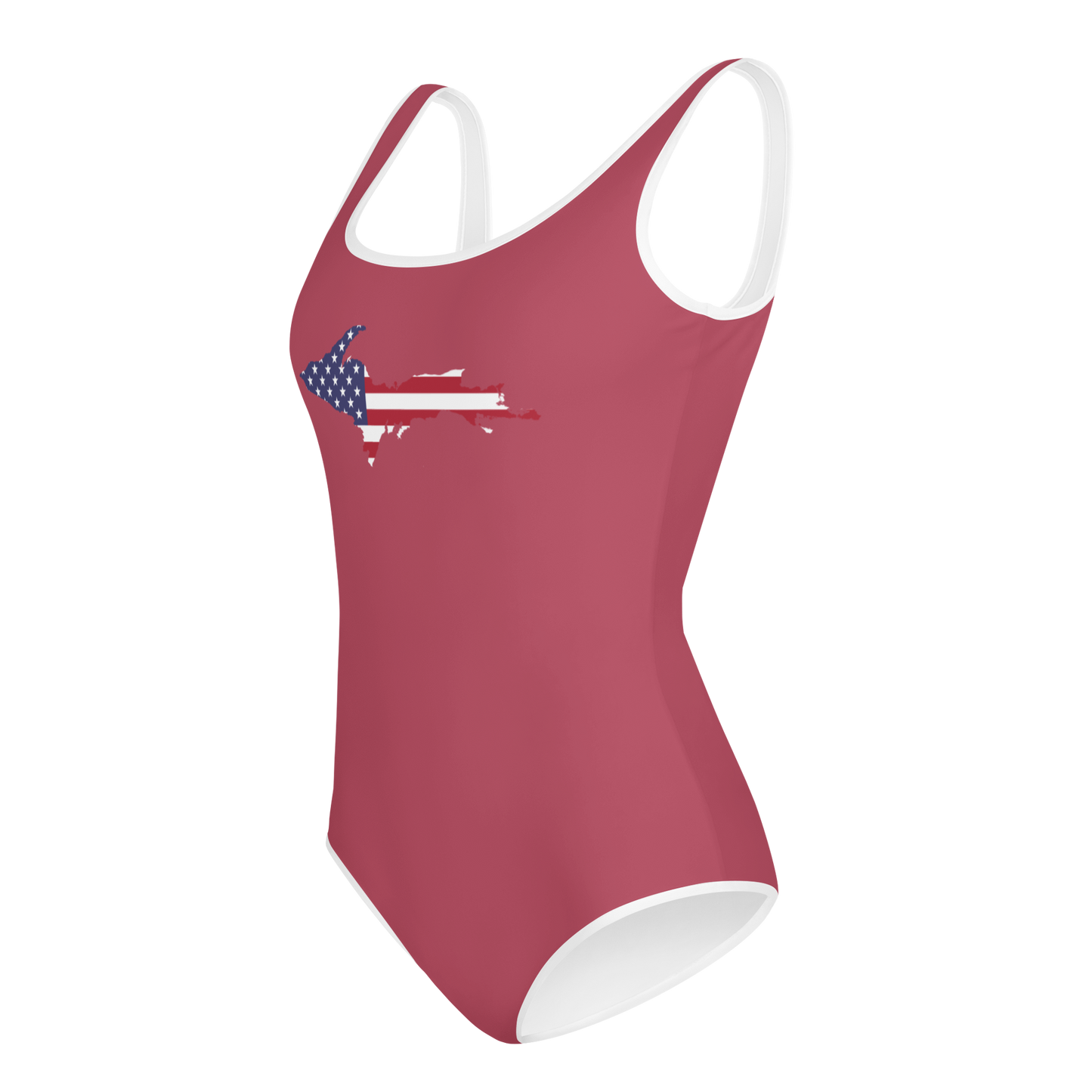 Michigan Upper Peninsula Youth Swimsuit (w/ UP Outline) | Popstar Pink