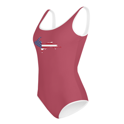 Michigan Upper Peninsula Youth Swimsuit (w/ UP Outline) | Popstar Pink