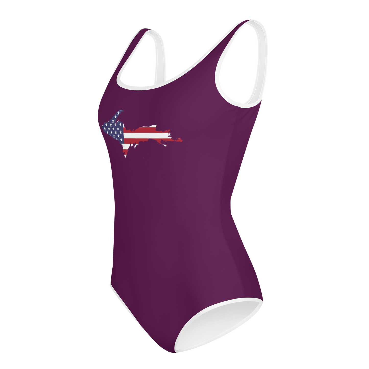 Michigan Upper Peninsula Youth Swimsuit (w/ UP Outline) | Tyrian Purple