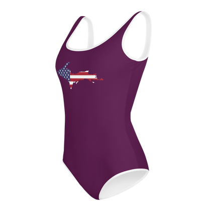 Michigan Upper Peninsula Youth Swimsuit (w/ UP Outline) | Tyrian Purple