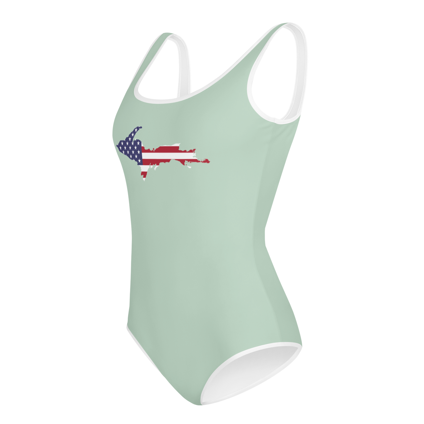 Michigan Upper Peninsula Youth Swimsuit (w/ UP Outline) | Sea Green