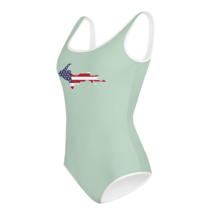 Michigan Upper Peninsula Youth Swimsuit (w/ UP Outline) | Sea Green