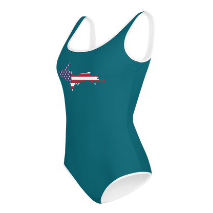 Michigan Upper Peninsula Youth Swimsuit (w/ UP Outline) | Auburn Hills Teal