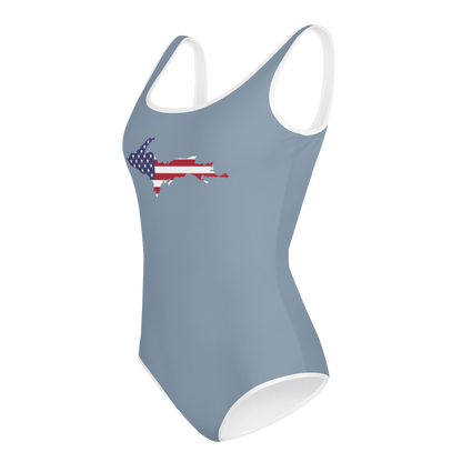 Michigan Upper Peninsula Youth Swimsuit (w/ UP Outline) | B-24 Grey