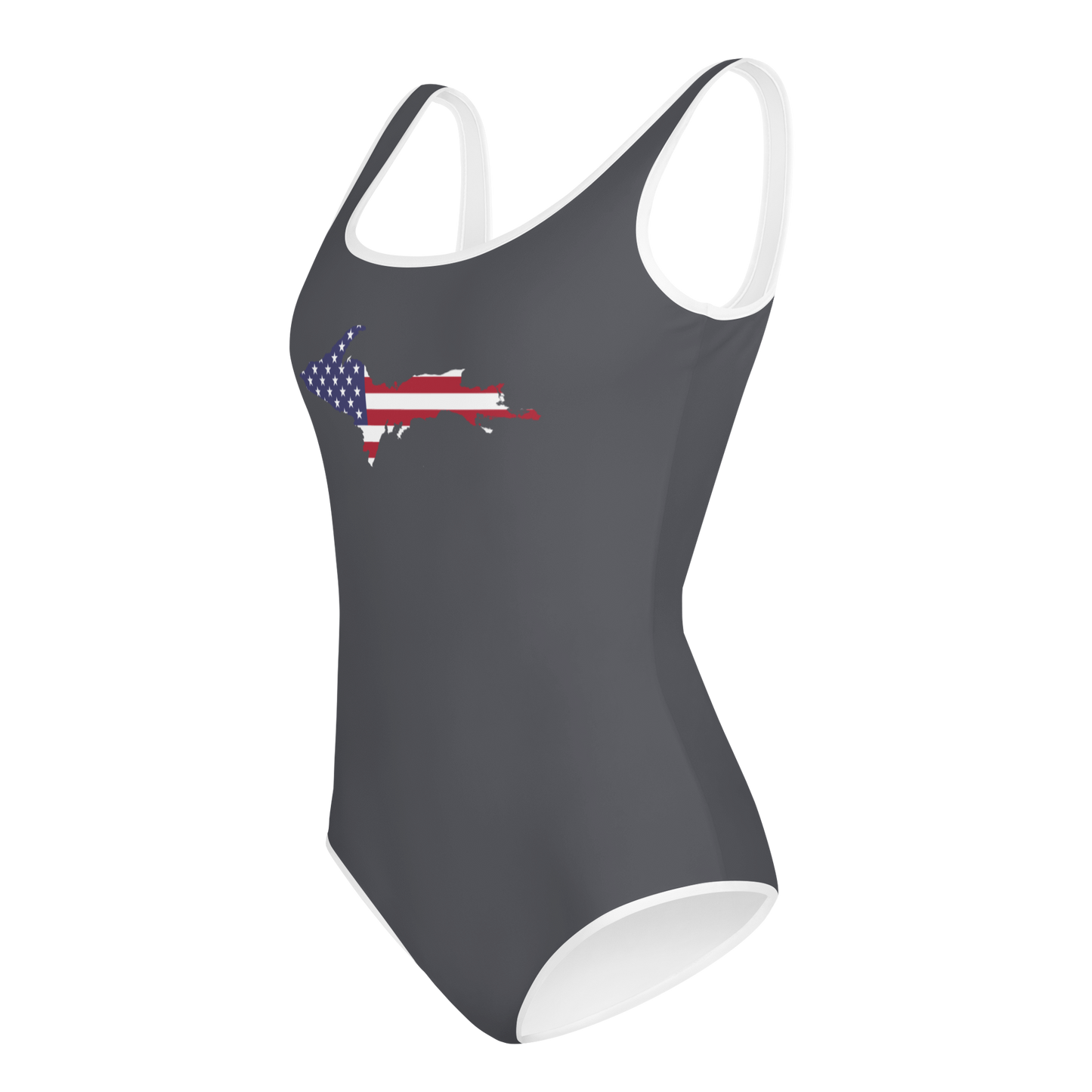 Michigan Upper Peninsula Youth Swimsuit (w/ UP Outline) | Iron Ore Grey