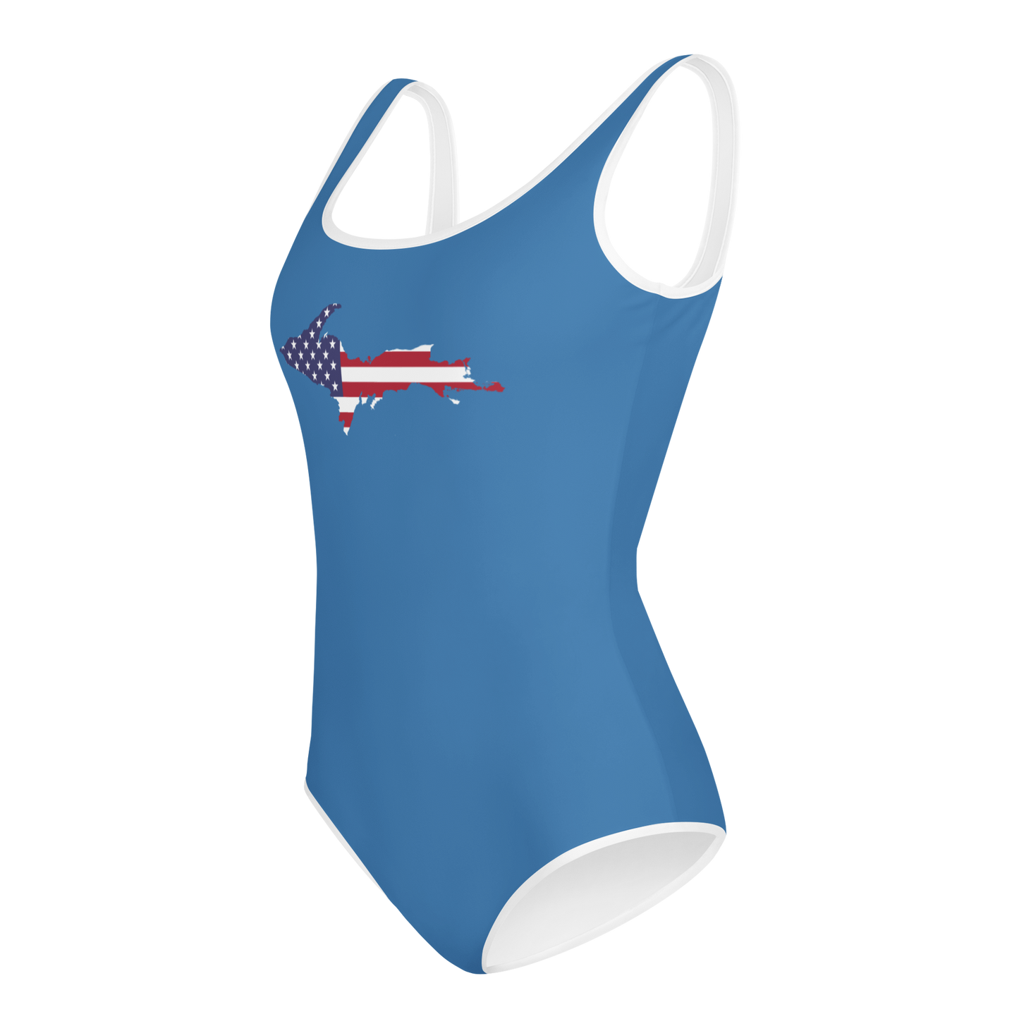 Michigan Upper Peninsula Youth Swimsuit (w/ UP Outline) | Lake Superior Blue