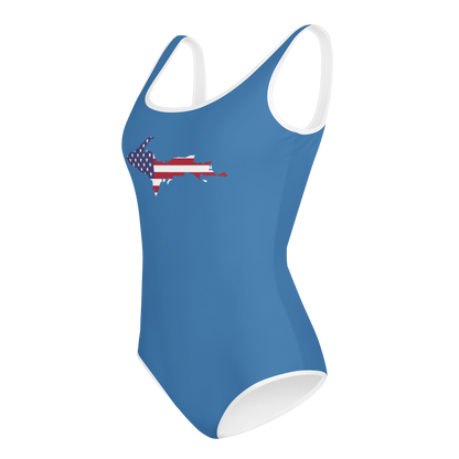 Michigan Upper Peninsula Youth Swimsuit (w/ UP Outline) | Lake Superior Blue