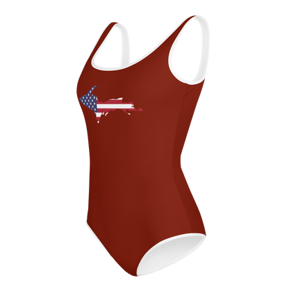 Michigan Upper Peninsula Youth Swimsuit (w/ UP Outline) | Cherryland Red