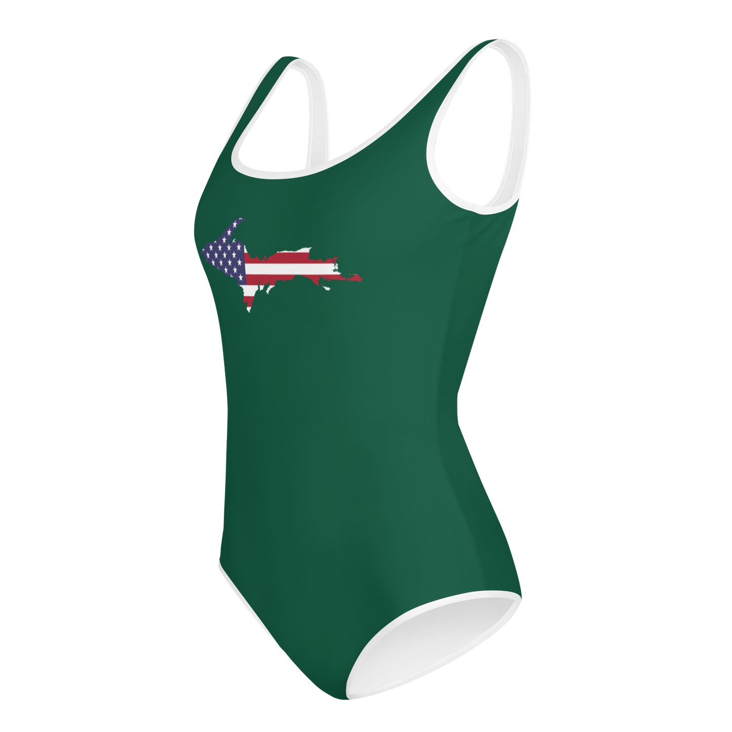 Michigan Upper Peninsula Youth Swimsuit (w/ UP Outline) | Superior Green