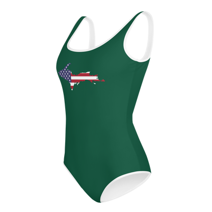 Michigan Upper Peninsula Youth Swimsuit (w/ UP Outline) | Superior Green