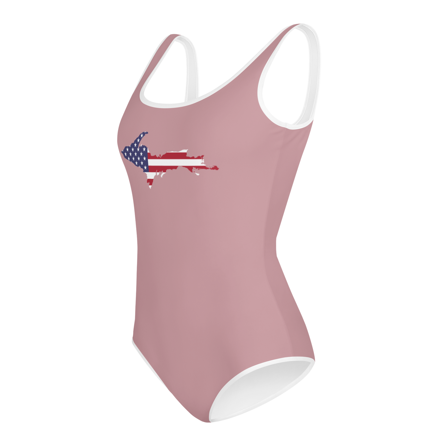 Michigan Upper Peninsula Youth Swimsuit (w/ UP Outline) | Cherry Blossom Pink