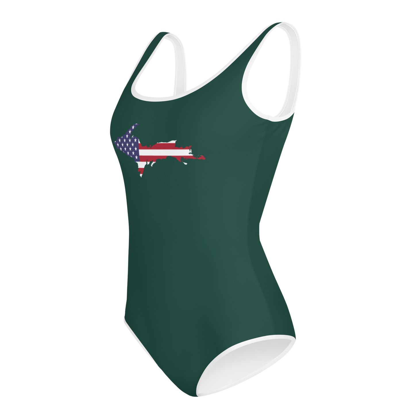 Michigan Upper Peninsula Youth Swimsuit (w/ UP Outline) | Laconic Green