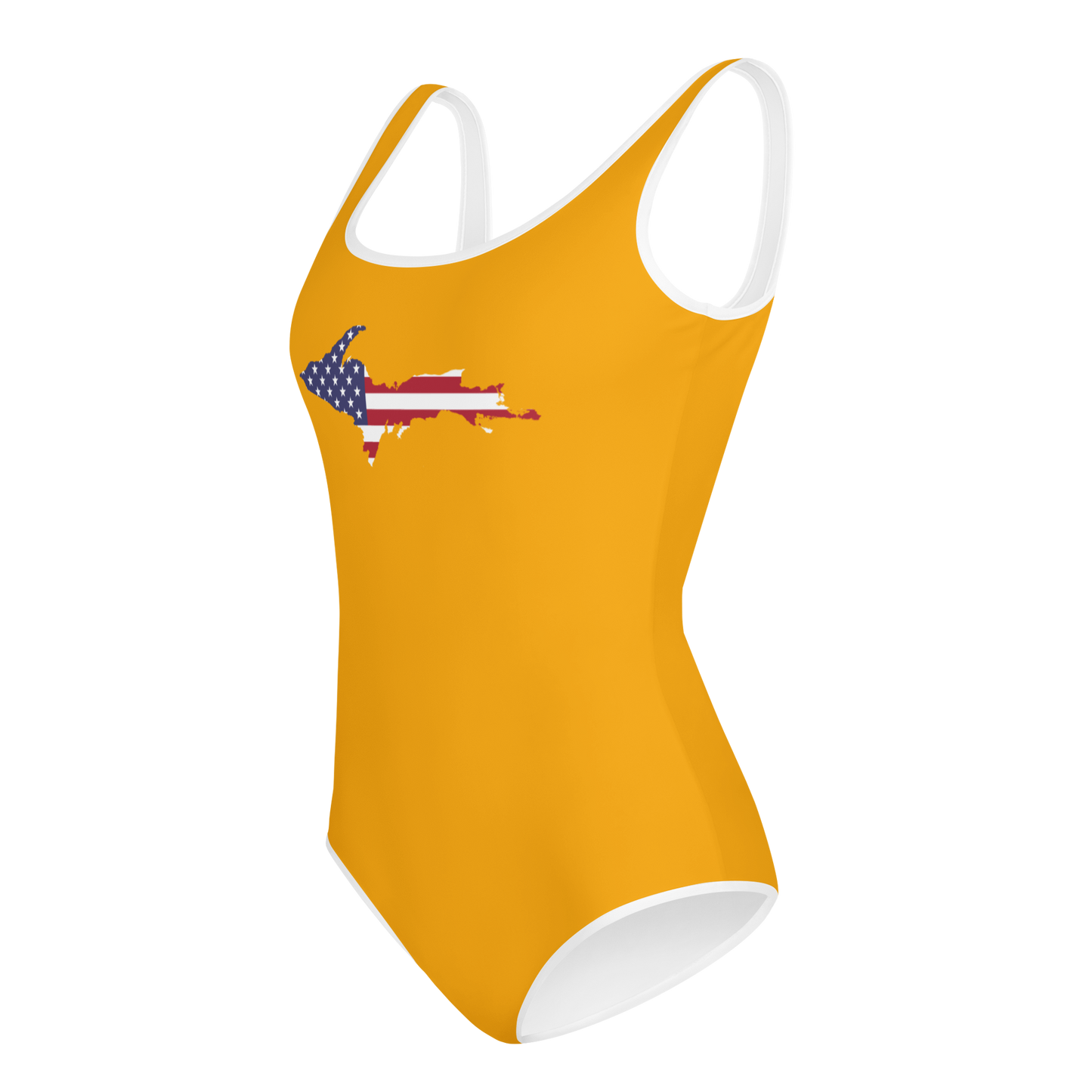 Michigan Upper Peninsula Youth Swimsuit (w/ UP Outline) | Birch Leaf Orange