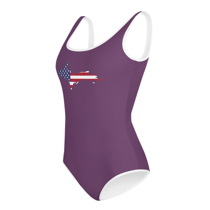 Michigan Upper Peninsula Youth Swimsuit (w/ UP Outline) | Plum