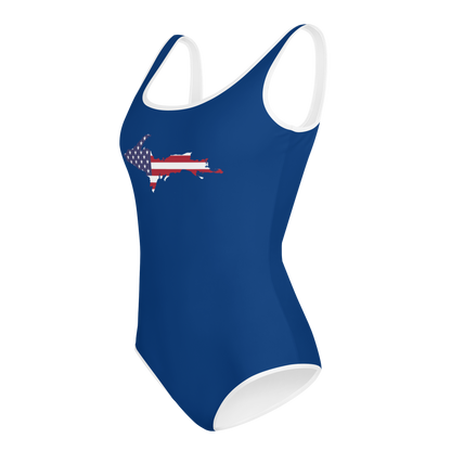 Michigan Upper Peninsula Youth Swimsuit (w/ UP Outline) | Dearborn Blue