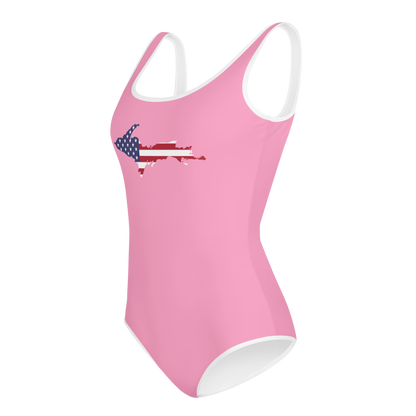 Michigan Upper Peninsula Youth Swimsuit (w/ UP Outline) | '67 Caddie Pink