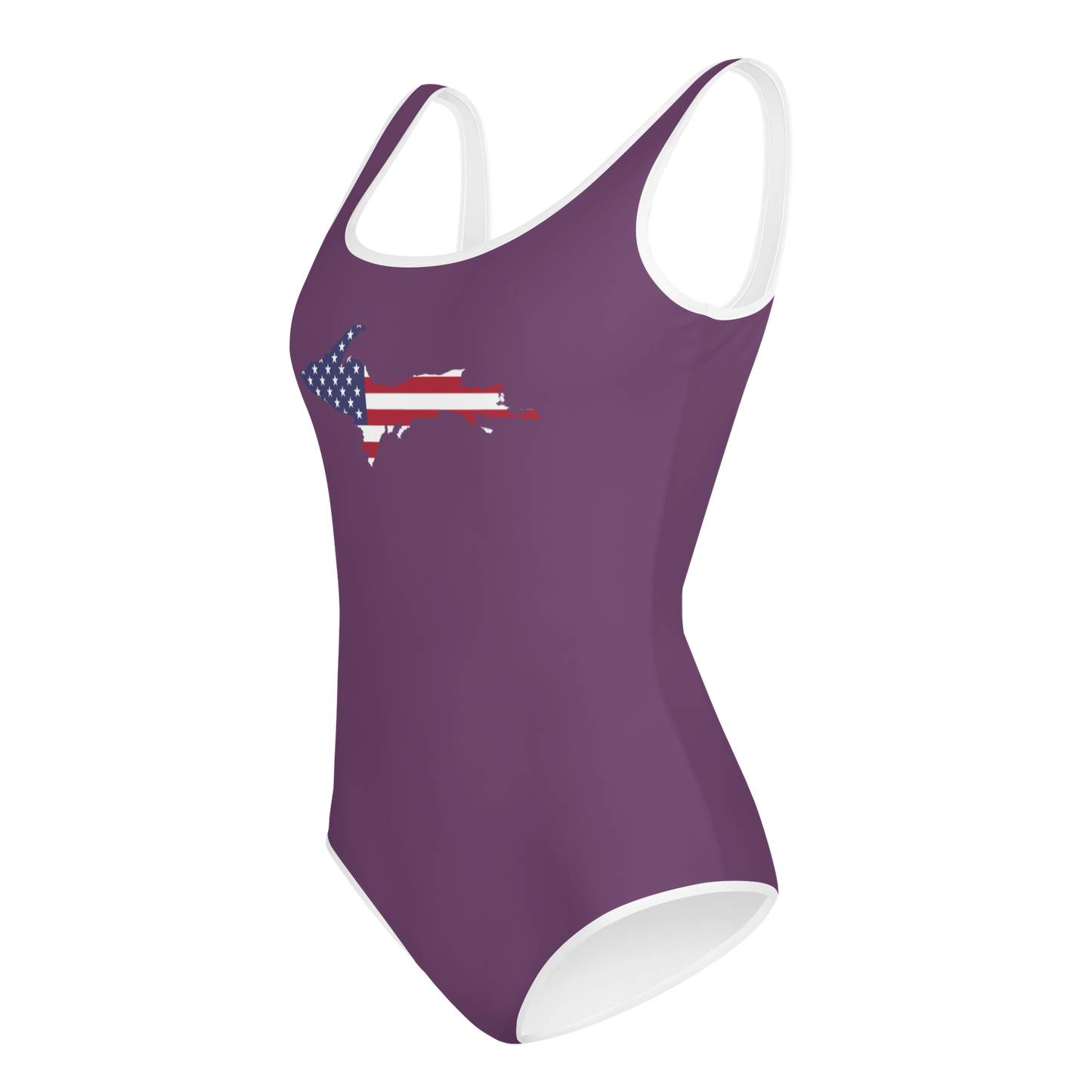 Michigan Upper Peninsula Youth Swimsuit (w/ UP Outline) | Plum