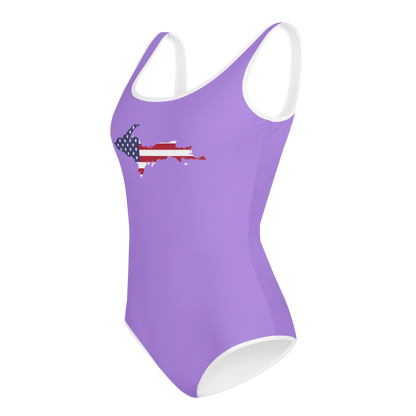 Michigan Upper Peninsula Youth Swimsuit (w/ UP Outline) | Lavender