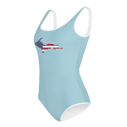 Michigan Upper Peninsula Youth Swimsuit (w/ UP Outline) | '58 Caddie Blue