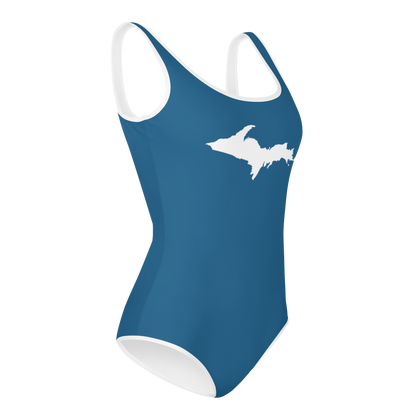 Michigan Upper Peninsula Youth Swimsuit (w/ UP Outline) | Blueberry