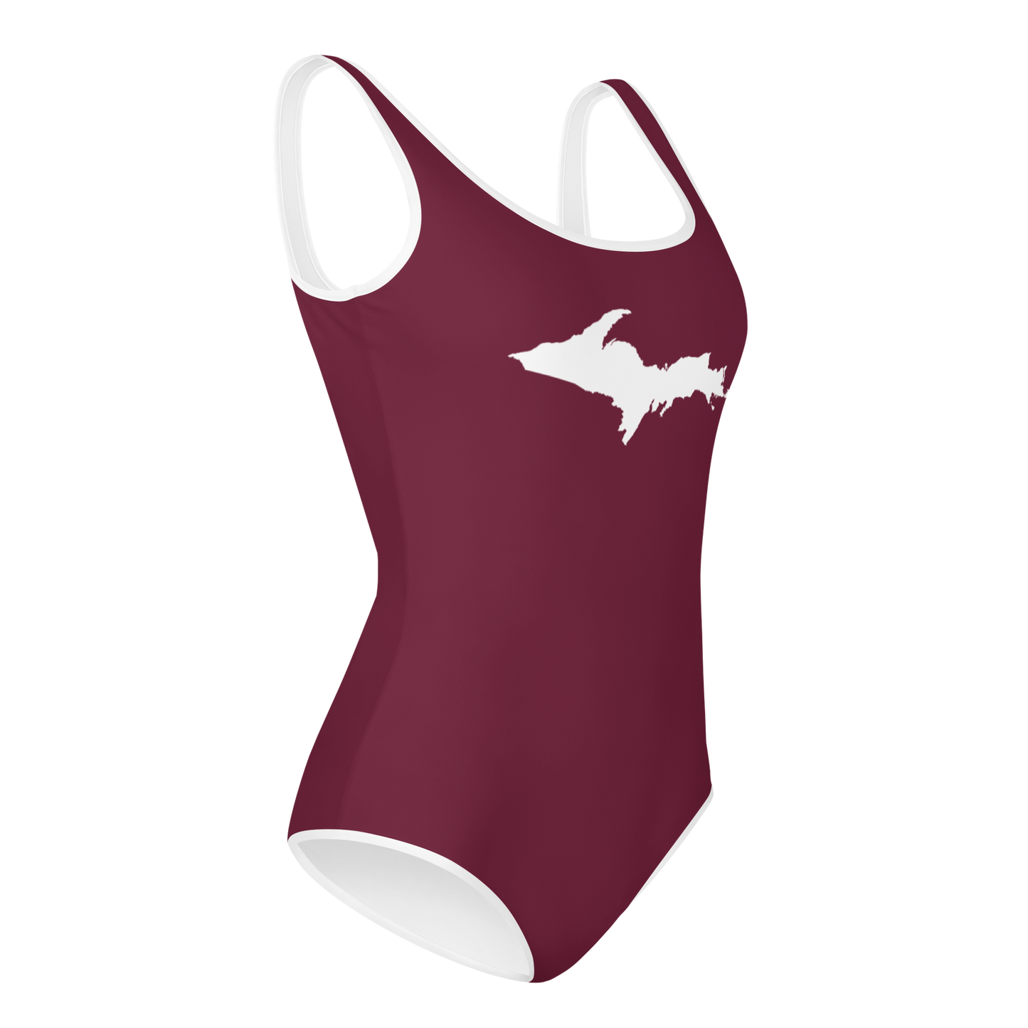 Michigan Upper Peninsula Youth Swimsuit (w/ UP Outline) | Old Mission Burgundy