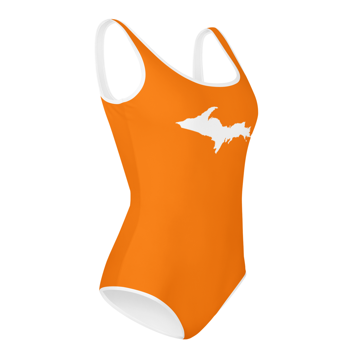 Michigan Upper Peninsula Youth Swimsuit (w/ UP Outline) | Safety Orange