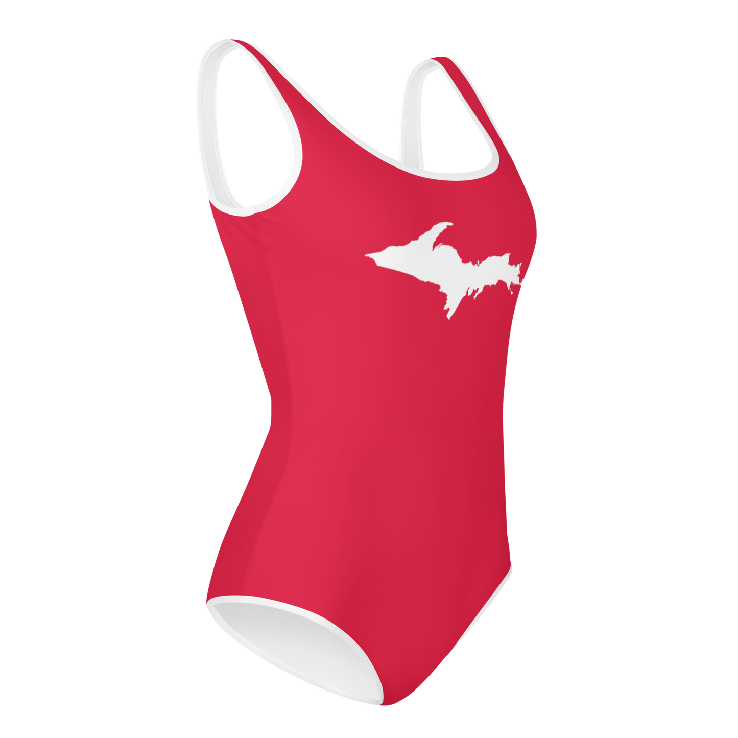 Michigan Upper Peninsula Youth Swimsuit (w/ UP Outline) | Lighthouse Red