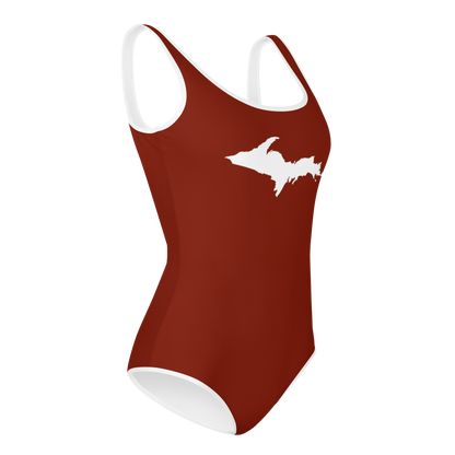 Michigan Upper Peninsula Youth Swimsuit (w/ UP Outline) | Cherryland Red