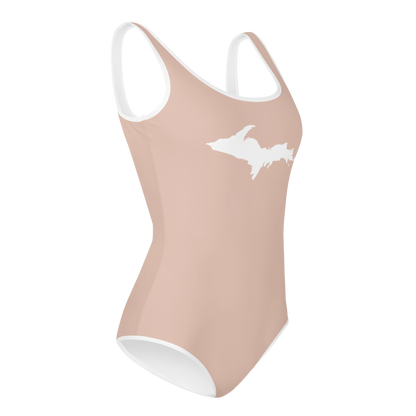 Michigan Upper Peninsula Youth Swimsuit (w/ UP Outline) | Rose Gold