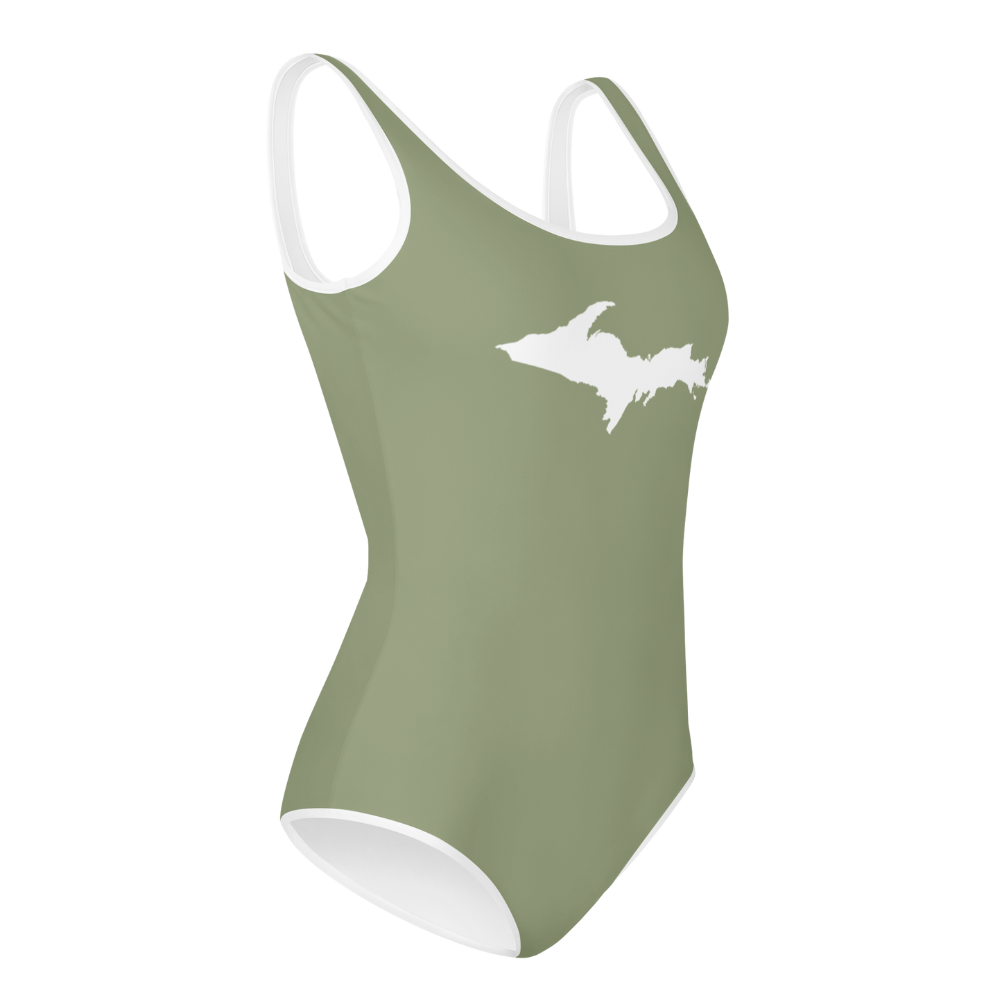 Michigan Upper Peninsula Youth Swimsuit (w/ UP Outline) | Beachgrass Green