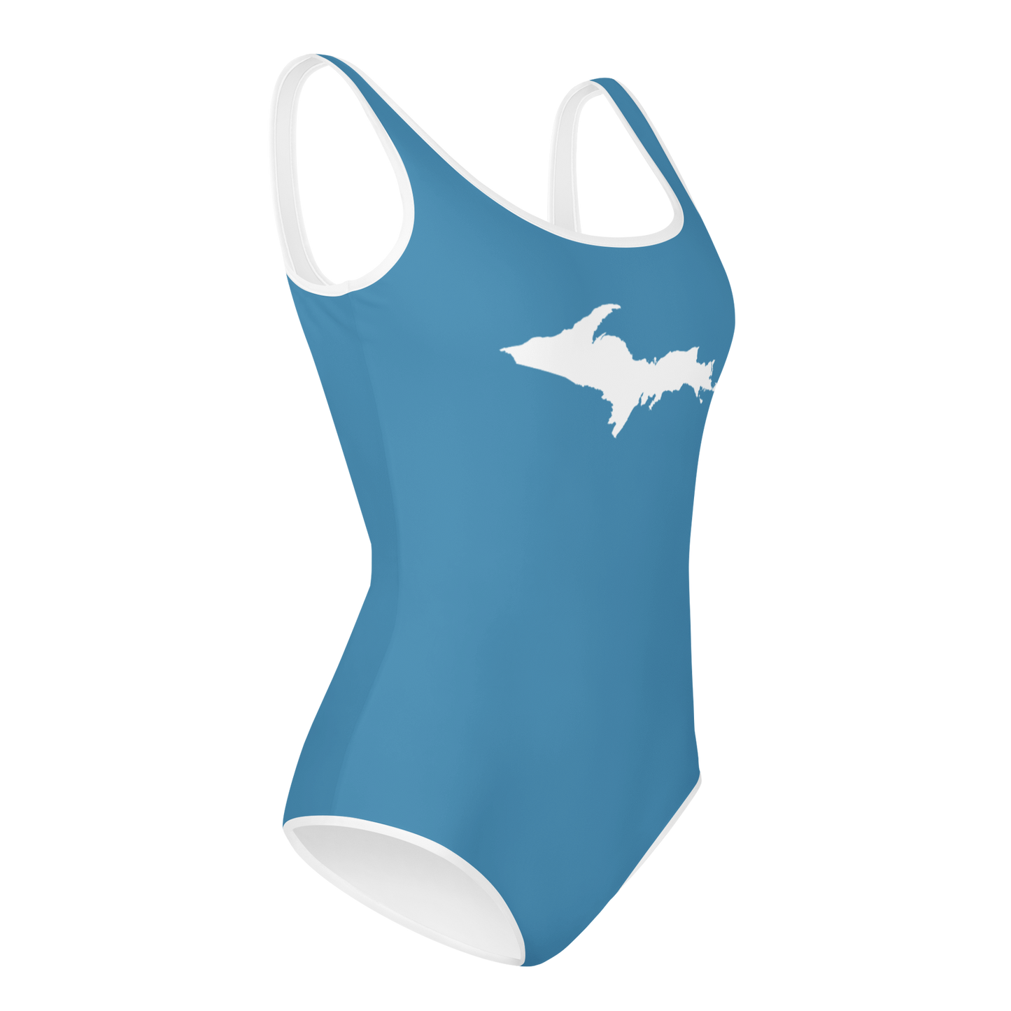 Michigan Upper Peninsula Youth Swimsuit (w/ UP Outline) | Lake Michigan Blue