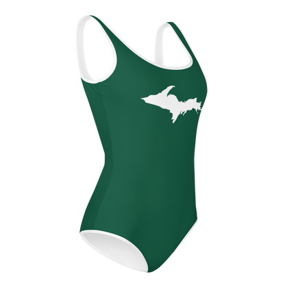 Michigan Upper Peninsula Youth Swimsuit (w/ UP Outline) | Superior Green