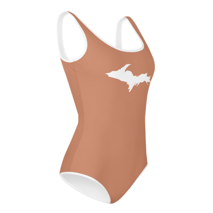 Michigan Upper Peninsula Youth Swimsuit (w/ UP Outline) | Copper Color