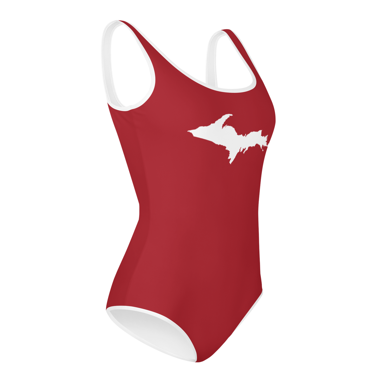 Michigan Upper Peninsula Youth Swimsuit (w/ UP Outline) | Thimbleberry Red