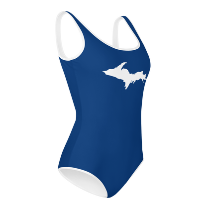 Michigan Upper Peninsula Youth Swimsuit (w/ UP Outline) | Dearborn Blue