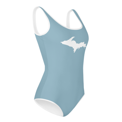 Michigan Upper Peninsula Youth Swimsuit (w/ UP Outline) | Opal Blue