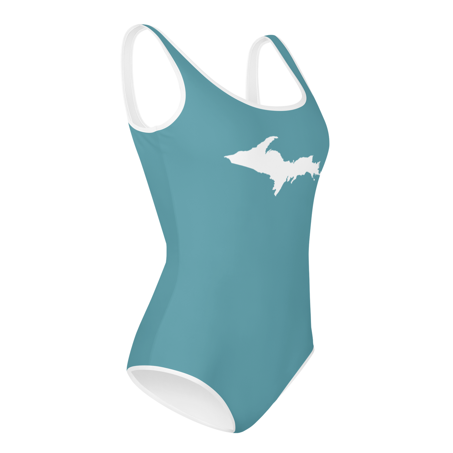 Michigan Upper Peninsula Youth Swimsuit (w/ UP Outline) | Lake Huron Blue