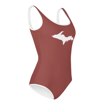 Michigan Upper Peninsula Youth Swimsuit (w/ UP Outline) | Ore Dock Red