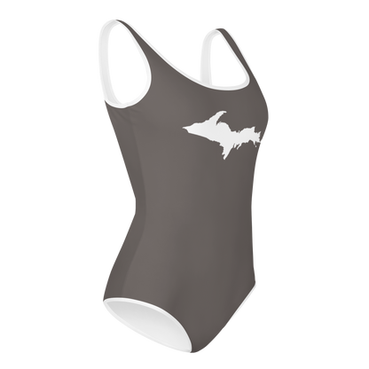 Michigan Upper Peninsula Youth Swimsuit (w/ UP Outline) | Warren Tank Grey