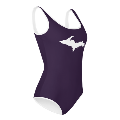 Michigan Upper Peninsula Youth Swimsuit (w/ UP Outline) | Blackcurrant