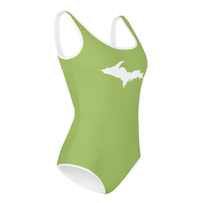 Michigan Upper Peninsula Youth Swimsuit (w/ UP Outline) | Gooseberry Green