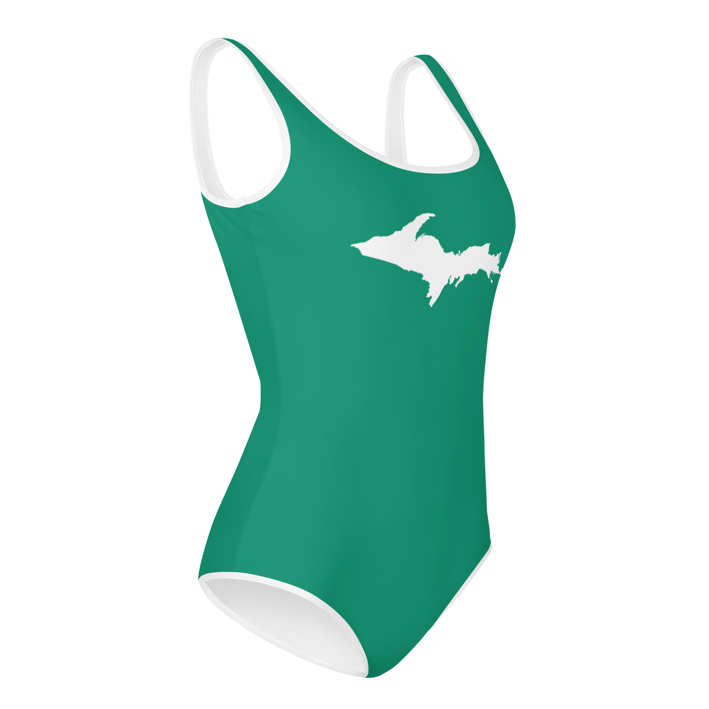 Michigan Upper Peninsula Youth Swimsuit (w/ UP Outline) | Emerald Green