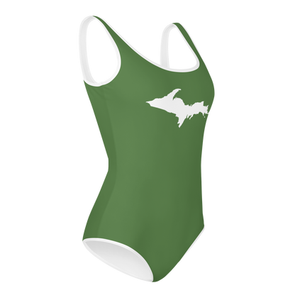 Michigan Upper Peninsula Youth Swimsuit (w/ UP Outline) | Pine Green