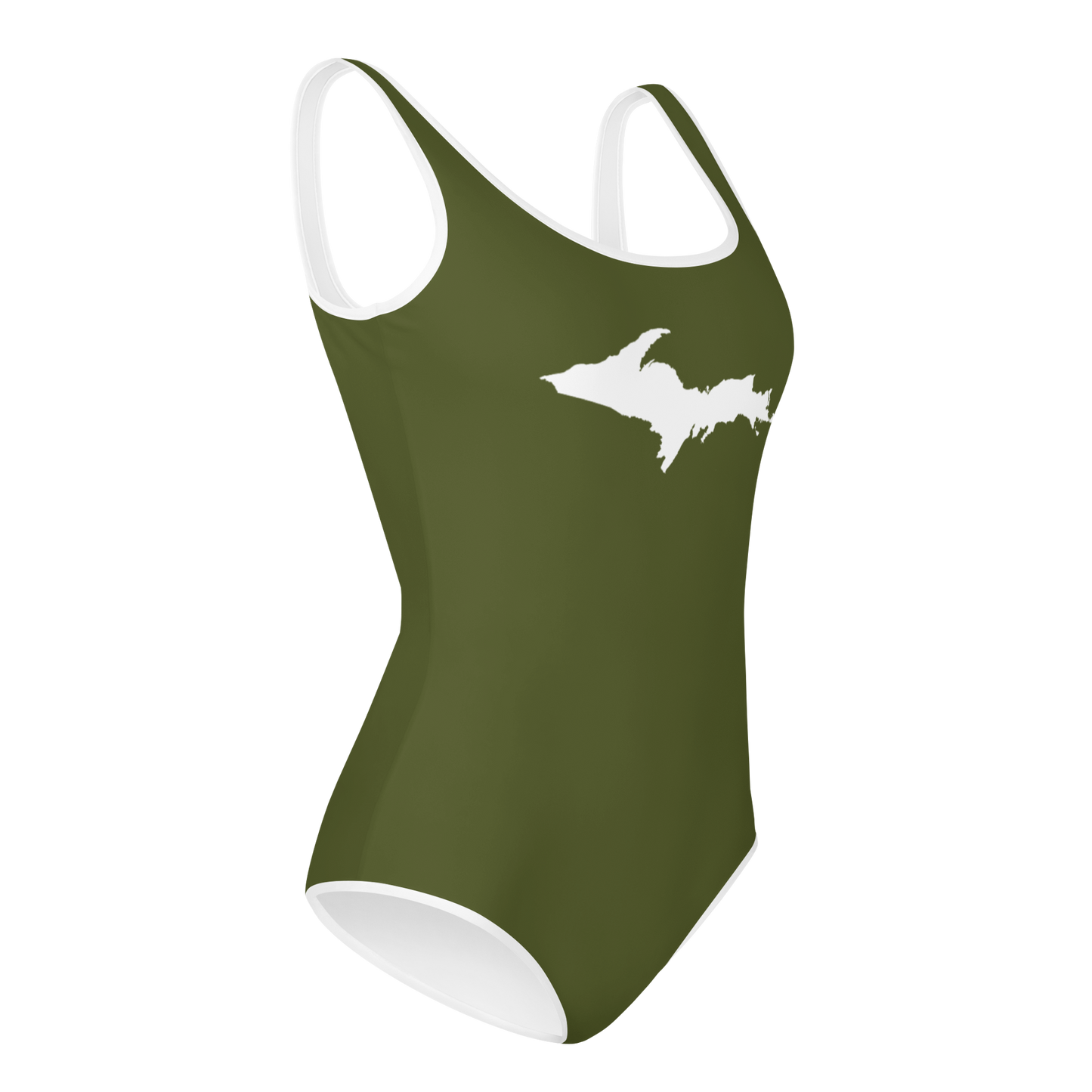 Michigan Upper Peninsula Youth Swimsuit (w/ UP Outline) | Army Green