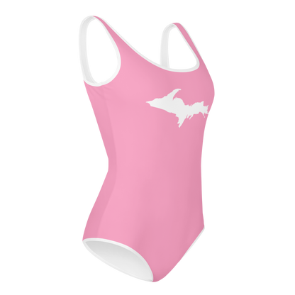 Michigan Upper Peninsula Youth Swimsuit (w/ UP Outline) | '67 Caddie Pink