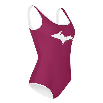 Michigan Upper Peninsula Youth Swimsuit (w/ UP Outline) | Ruby Red